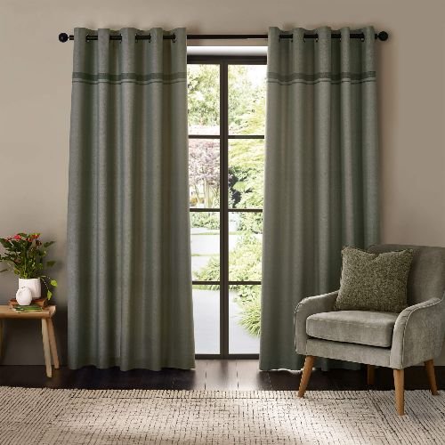 Melville Lined Green Eyelet Curtains