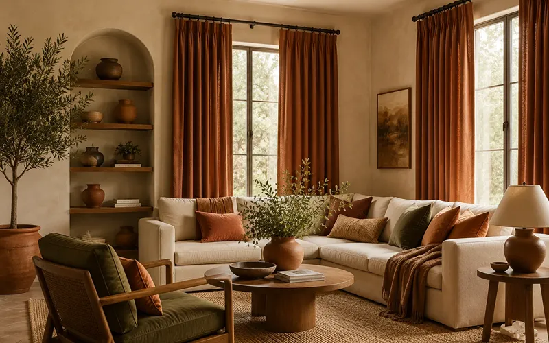 5. Earth-Toned Curtains