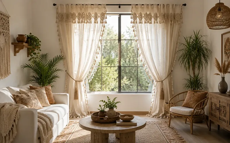 6. Boho-Style Curtains with Macrame Details
