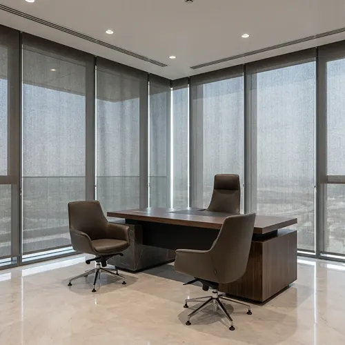 Modern corporate office with professionally installed roller blinds